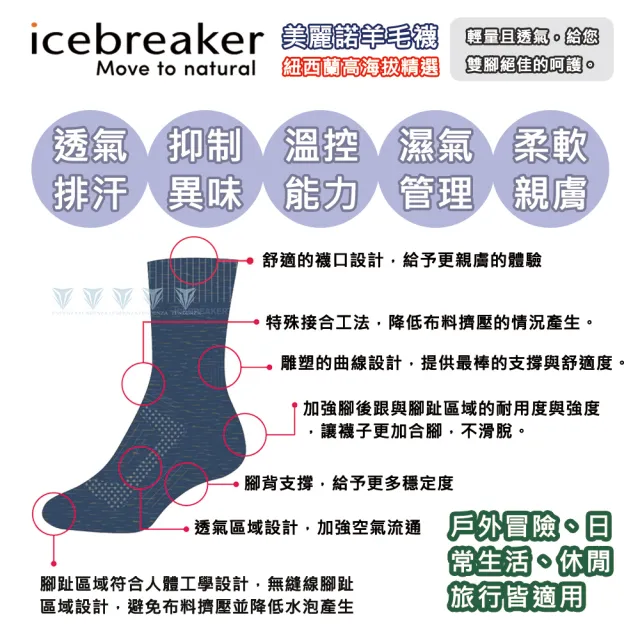 【Icebreaker】男 短筒薄毛圈多功能運動襪 -黑/炭灰 IB105132(羊毛/短筒/美麗諾羊毛/輕薄)
