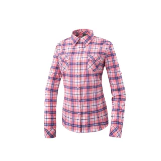 【Mountneer 山林】女彈性抗UV格子長袖襯衫-粉橘藍-31B06-50(襯衫/女裝/上衣/休閒上衣)