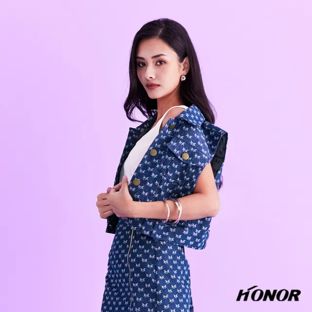 【HONOR 山形屋】蝴蝶結圖案無袖鈕釦短版背心外套