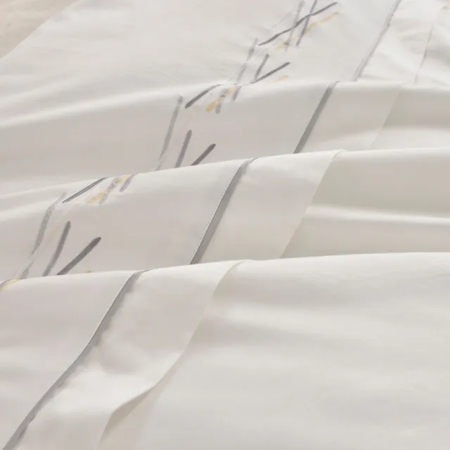 【織眠家族】60支刺繡精梳棉四件式兩用被床包組 時尚律動.白(加大)