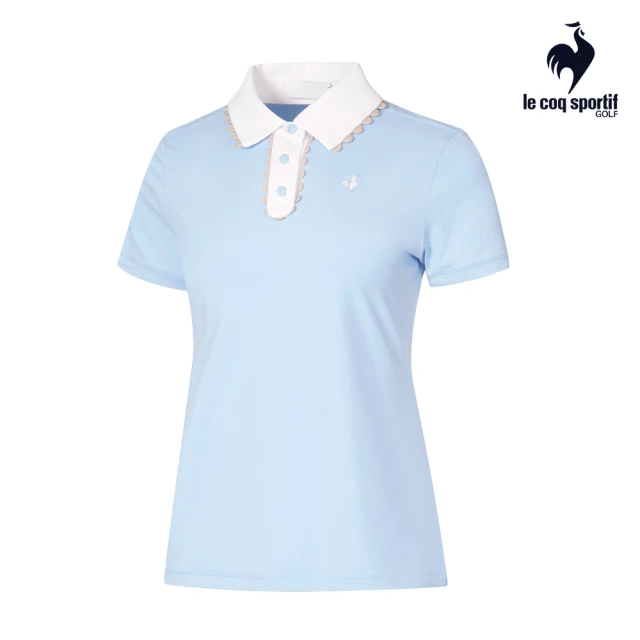 LE COQ SPORTIF 公雞 高爾夫系列 女款淺藍色特色滾邊涼感防曬短袖衫 QLT2T209