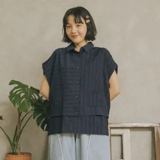 【MOSS CLUB】兩件式涼感飛鼠袖開襟短袖襯衫(藍 綠 米/魅力商品)