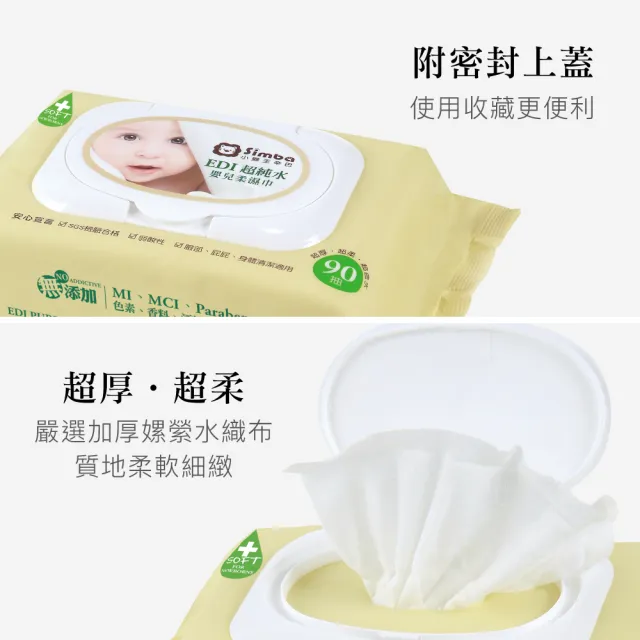 【Simba 小獅王辛巴】EDI超純水嬰兒柔濕巾組合包(20抽x3包/加厚型/保濕配方)