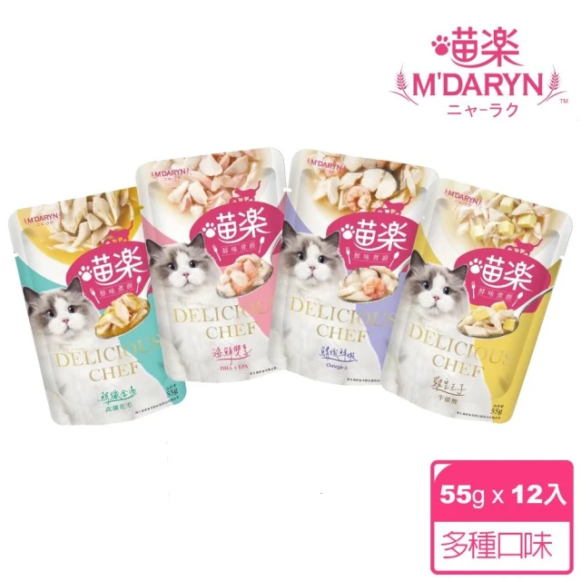 MDARYN 喵樂 鮮味煮廚貓餐包55克x12入/副食(幼貓 成貓 全齡貓 貓罐頭)-鯖燉鮮蝦