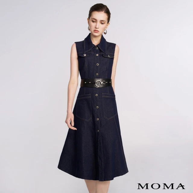 【MOMA】排釦牛仔背心洋裝(深藍色)