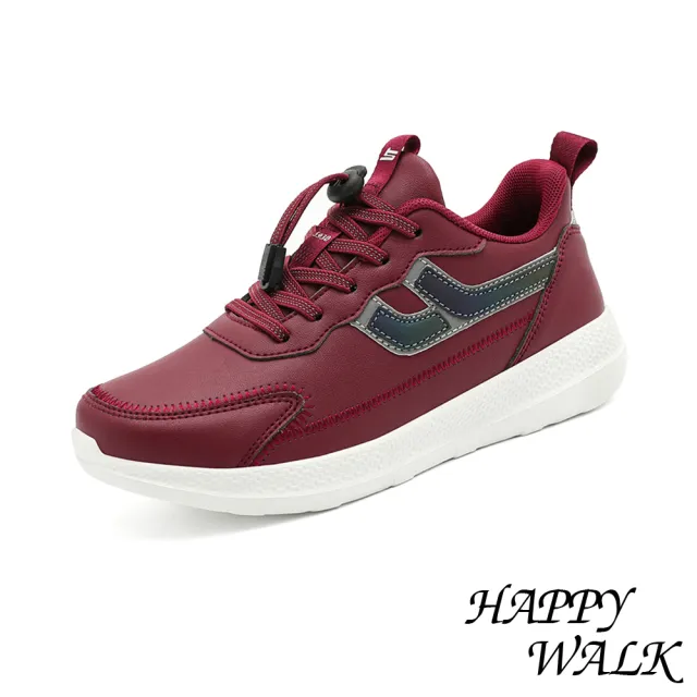 【HAPPY WALK】輕量健步鞋/輕量緩震便利束帶舒適休閒健步鞋(酒紅)
