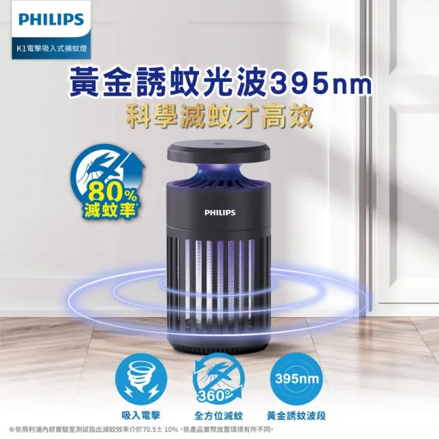 【Philips 飛利浦】單入 66275 K1 電擊吸入式捕蚊燈 驅蚊燈(TK1B)