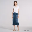 【MOMA】牛仔印花壓褶鉛筆裙(深藍色)
