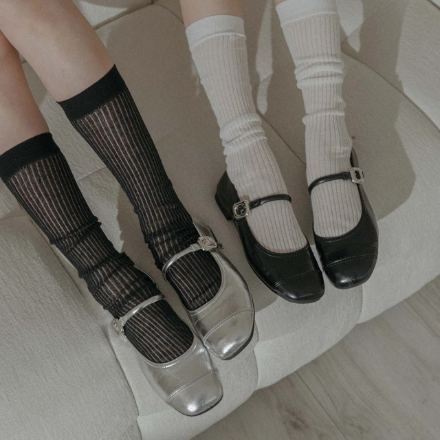 Ann’S 時尚新鮮事-頂級綿羊皮三條細帶瑪莉珍平底鞋(黑)