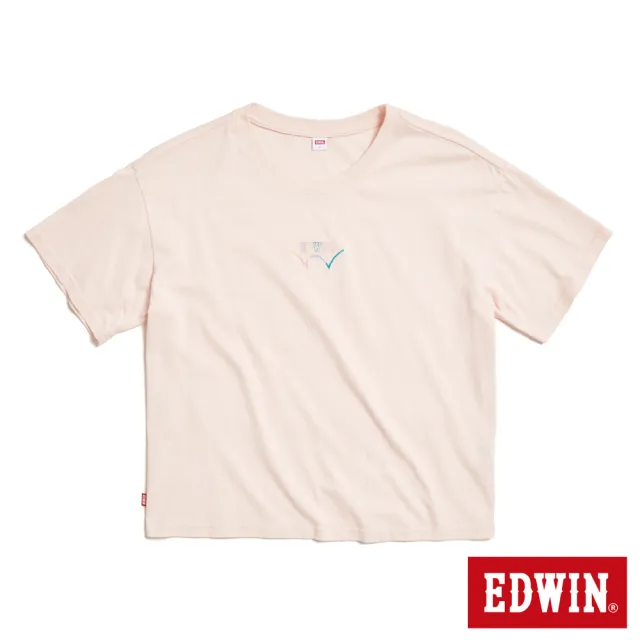【EDWIN】女裝 彩色印花寬版短袖T恤(淡粉紅)