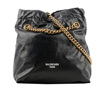 【Balenciaga 巴黎世家】CRUSH 金鍊小牛皮小款肩背/斜背托特包(黑色)