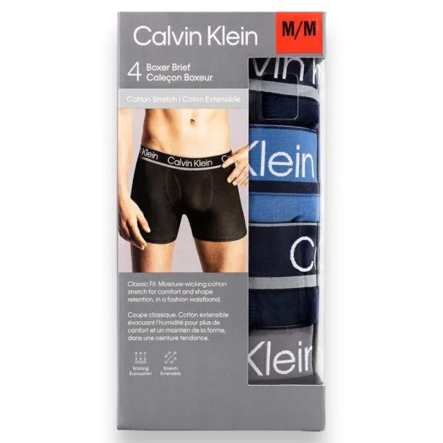 【Calvin Klein 凱文克萊】4件組 CK 彈性棉質男生內褲 灰藍組 新款包裝(CK 內褲 CK內褲 CK男生內褲)