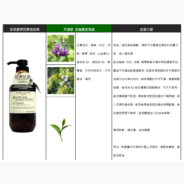 【Amma garden 艾瑪花園】有機洗髮精500ml(紫草/洋甘菊/馬鞭草/藜麥/堅果/絲柏/銀杏/昆布/蜂膠/奇亞籽)