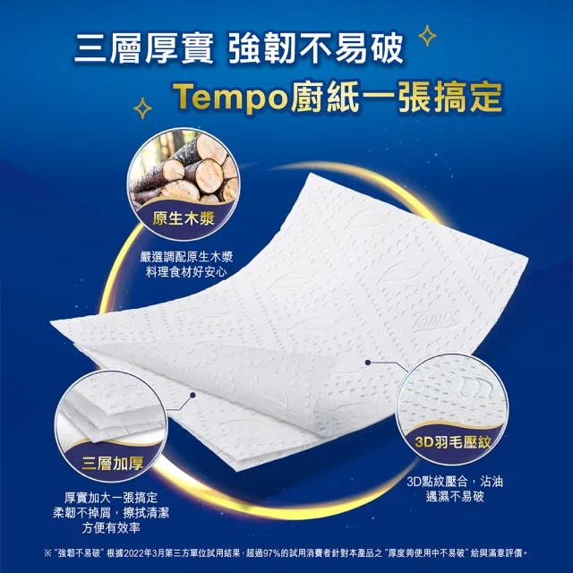 【TEMPO】極吸萬用3層捲筒廚房紙巾(120張/共24捲入/箱購)