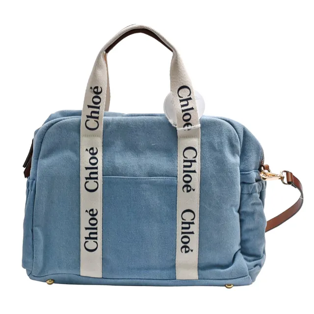 【Chloe’ 蔻依】經典SAC A LANGER品牌LOGO帆布手提/肩背媽媽包(牛仔藍色C20190-Z10)