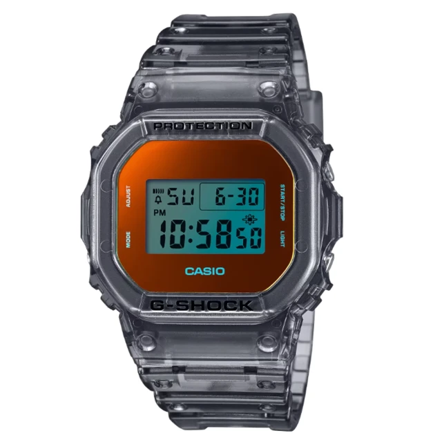 CASIO 卡西歐 G-SHOCK 搶眼反射錶面 夏日黃昏 暖橘漸變 酷炫多彩 個性透灰 DW-5600TLS-8_42.8mm