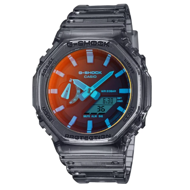 CASIO 卡西歐 G-SHOCK 搶眼反射錶面 夏日黃昏 暖橘漸變 酷炫多彩 個性透灰 GA-2100TLS-8A_45.4mm