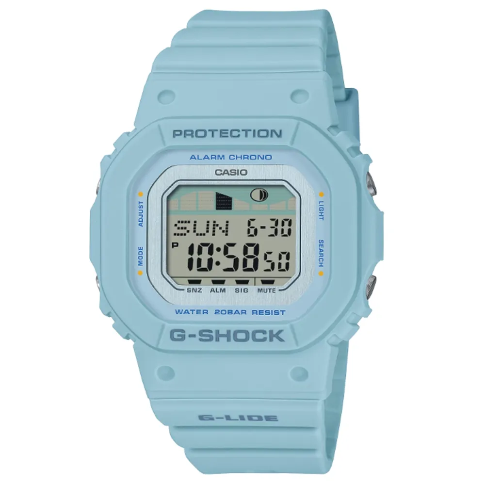 【CASIO 卡西歐】G-SHOCK 纖薄精巧 衝浪運動 潮汐顯示 海洋水藍 GLX-S5600-2_40.5mm