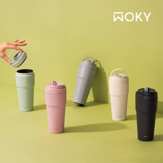 【WOKY 沃廚】二代渾圓杯 鈦陶瓷款770ml-附彈跳&矽膠粗吸管(隨行杯/吸管杯/保溫杯瓶/保冰杯瓶/水壺)