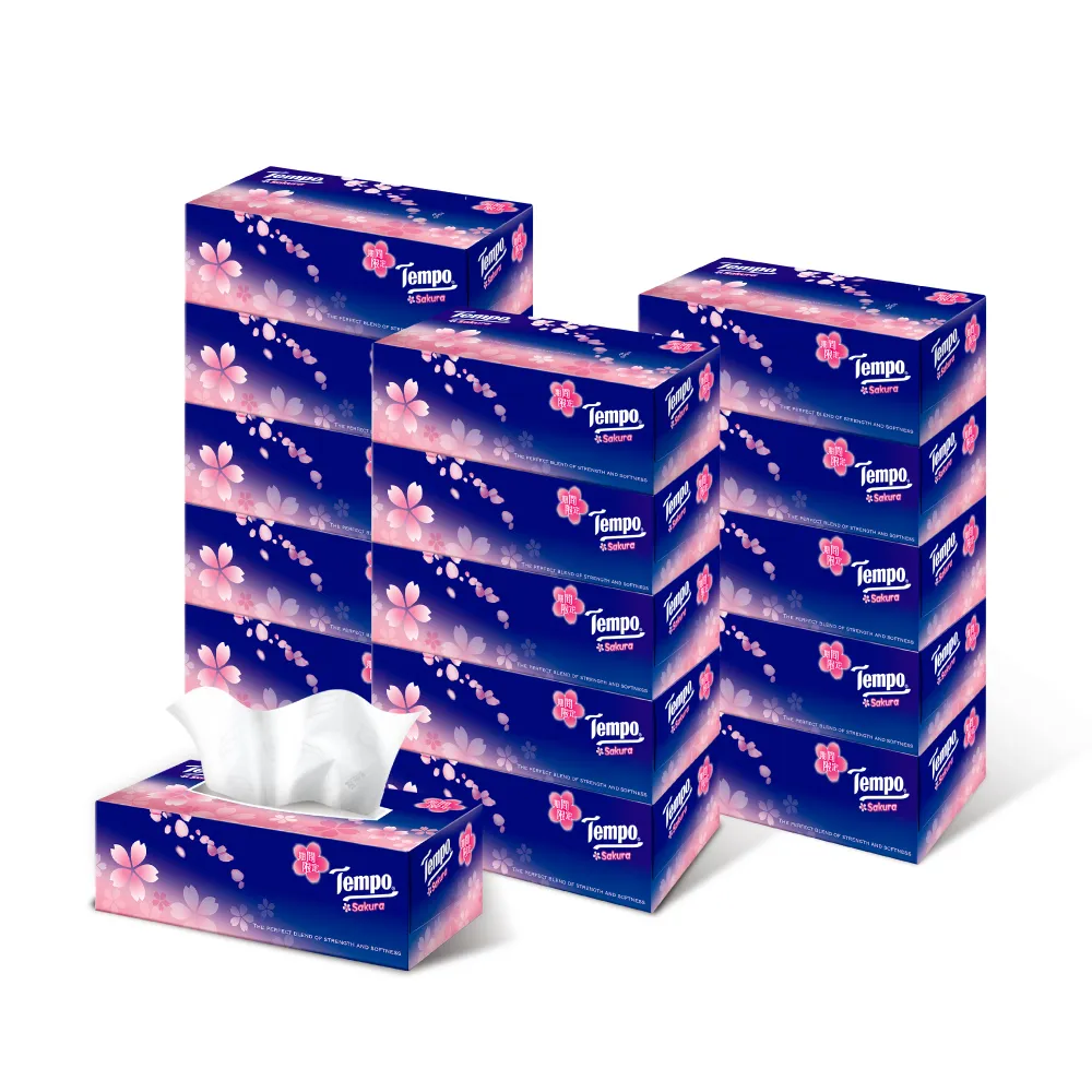 【TEMPO】櫻花限定版 - 3層加厚盒裝面紙(櫻花味香氛/86抽/共18盒/箱購)