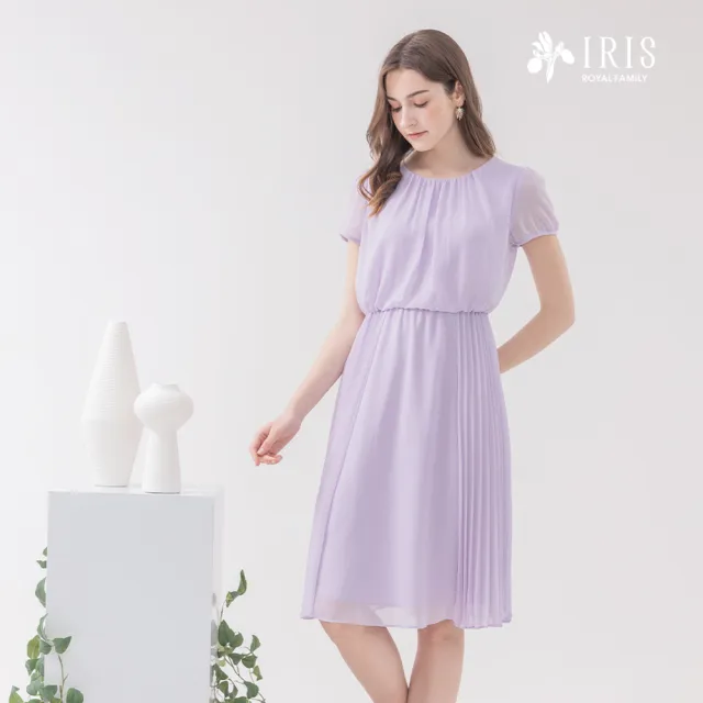 【IRIS 艾莉詩】淡雅雪紡壓褶洋裝-3色(42641)