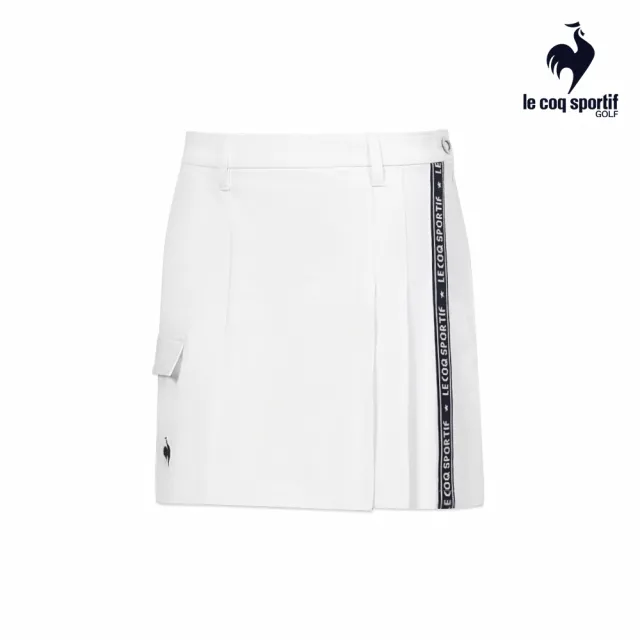 【LE COQ SPORTIF 公雞】高爾夫系列 女款白色特色織帶高機能防曬短褲 QLT8J950