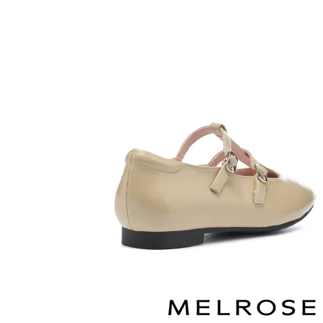 【MELROSE】美樂斯 簡約復古雙繫帶全真皮瑪莉珍方頭低跟鞋(綠)