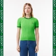 【LACOSTE】女裝-法國製 針織無縫圓領短袖毛衣(亮綠色)