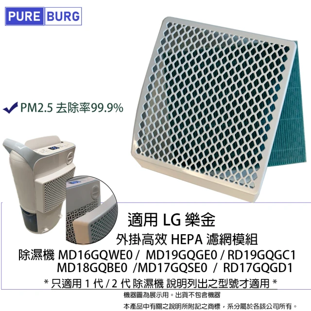 PUREBURG 適用樂金LG除濕機1代2代外掛HEPA濾網