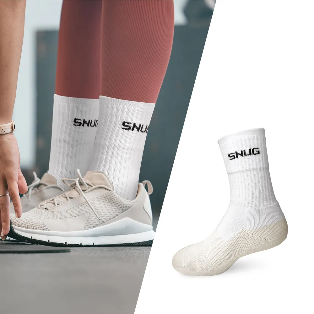 【sNug 給足呵護】白淨運動除臭襪(中筒襪/毛圈底/吸汗乾爽/運動襪/白色襪筒/台灣製)