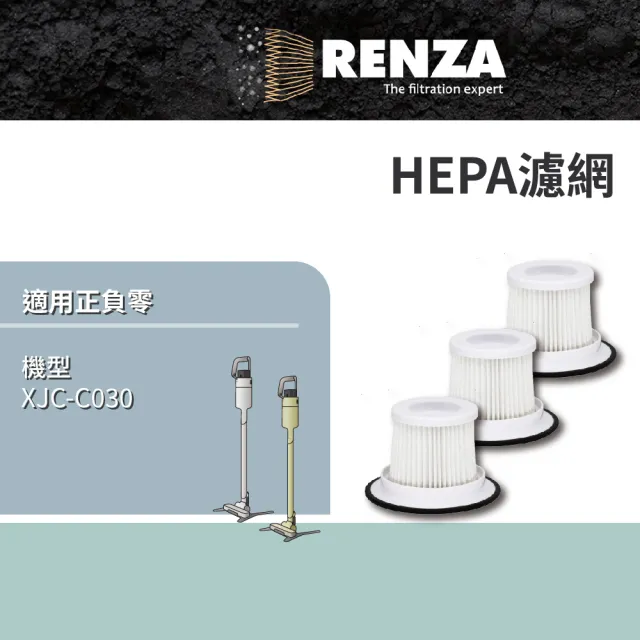 【RENZA】適用 ±0 正負零 XJC-C030 無線吸塵器 HEPA濾網 3入組(替代 XJF-C030)