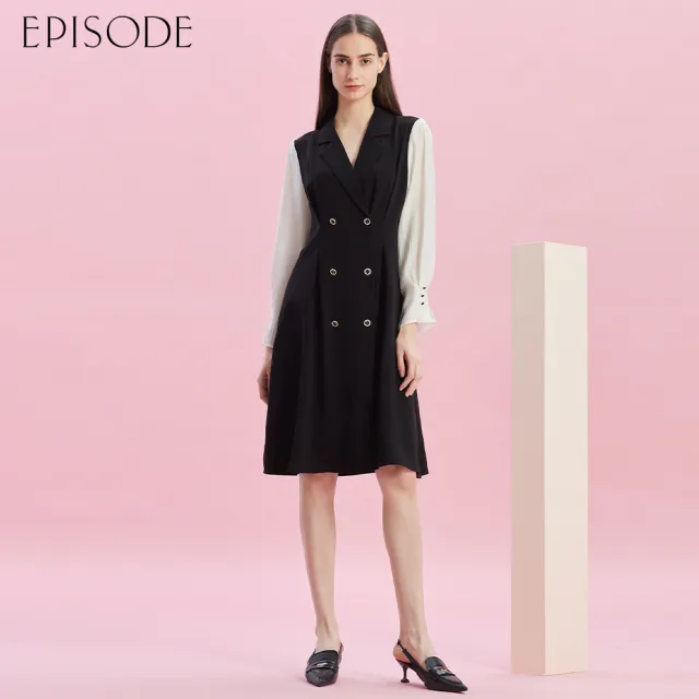 【EPISODE】優雅收腰拼接長袖西裝式洋裝E43703