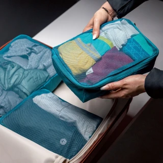 【Travelon】網格衣物收納袋3件 孔雀藍(收納袋 旅行袋 防塵袋 鞋子拖鞋收納袋)