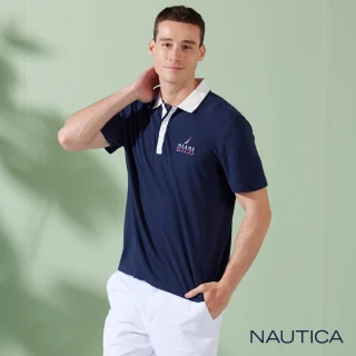 【NAUTICA】男裝 Miami Vice聯名款LOGO短袖POLO衫(深藍)