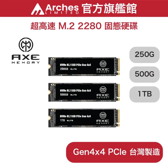 【AXE MEMORY】M.2 2280 固態硬碟 Elite Internal SSD Gen4 PCIe NVMe(1TB - 台灣製 讀：4500M/寫：1900M)