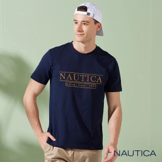 【NAUTICA】男裝 復古風設計LOGO短袖T恤(深藍)