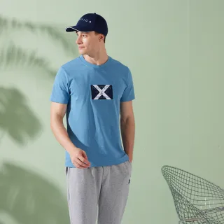 【NAUTICA】男裝 品牌LOGO旗語圖騰刺繡短袖T恤(藍色)
