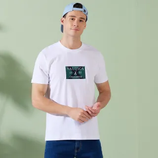 【NAUTICA】男裝 品牌LOGO旗語圖騰刺繡短袖T恤(白色)