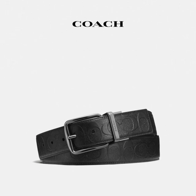 【COACH蔻馳官方直營】HARNESS針扣可裁剪雙面皮帶38MM-黑色(CQ024)