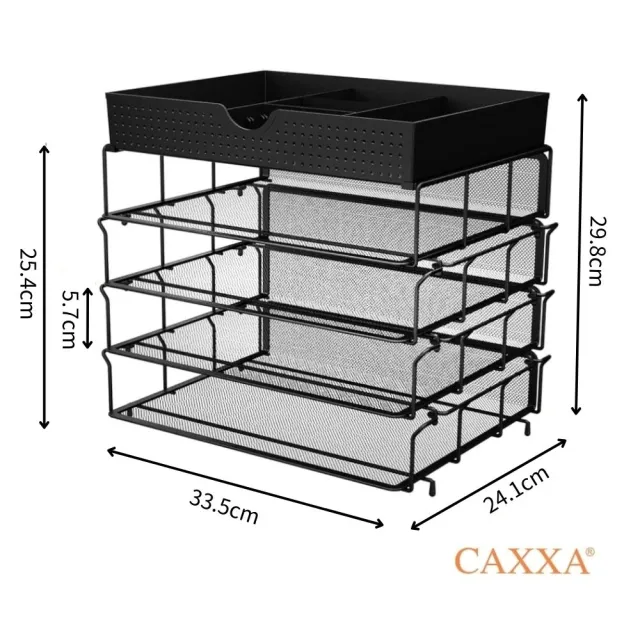 【CAXXA】可重疊文件收納架附工具盒-四層(文件架/收納盒/公文架/文件盤/資料架/桌面整理架)