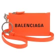 【Balenciaga 巴黎世家】經典品牌LOGO烙印可拆掛式信用卡零錢包(螢光橘)