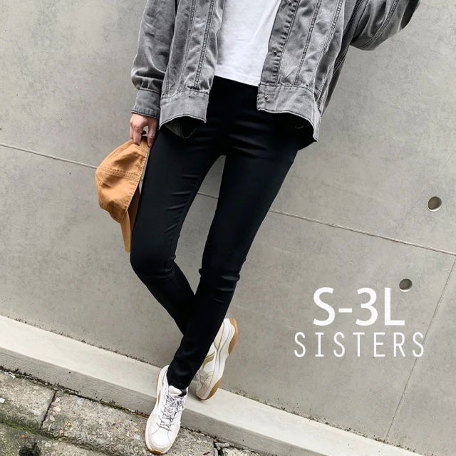 SISTERS 輕薄高彈力鬆緊腰內搭褲 黑色長褲/S-3L(長褲/顯瘦/女長褲/褲裝/褲子/黑褲/內搭褲)