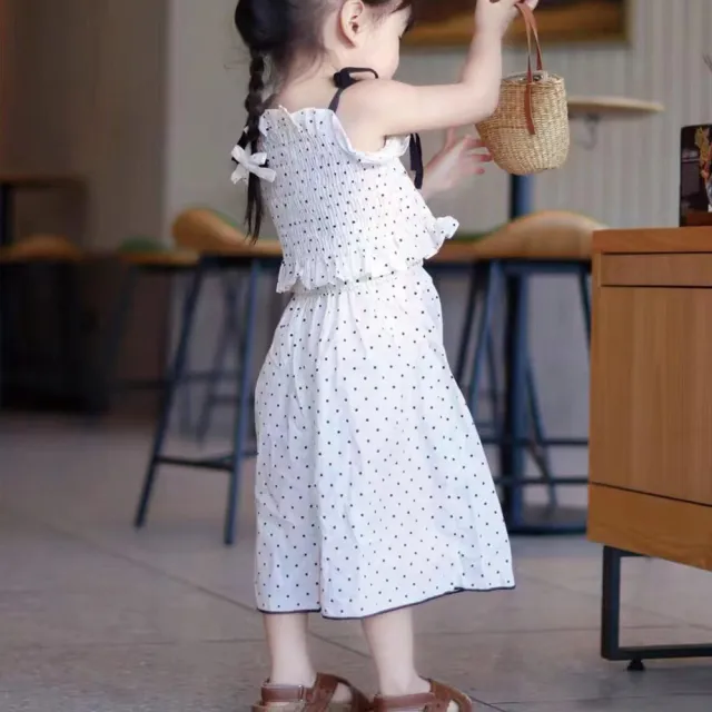 【MANI 瑪尼】女童夏季細肩帶點點套裝九分褲(女童夏季休閒韓系套裝)