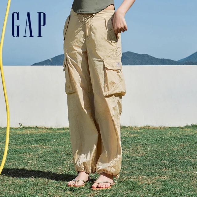 【GAP】女裝 抽繩鬆緊工裝褲-卡其色(465745)