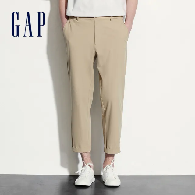 【GAP】男裝 Logo直筒卡其褲-卡其色(464980)