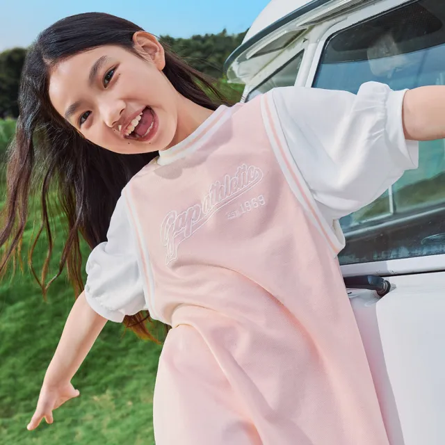 【GAP】女童裝 Logo印花圓領短袖洋裝-粉色(466623)