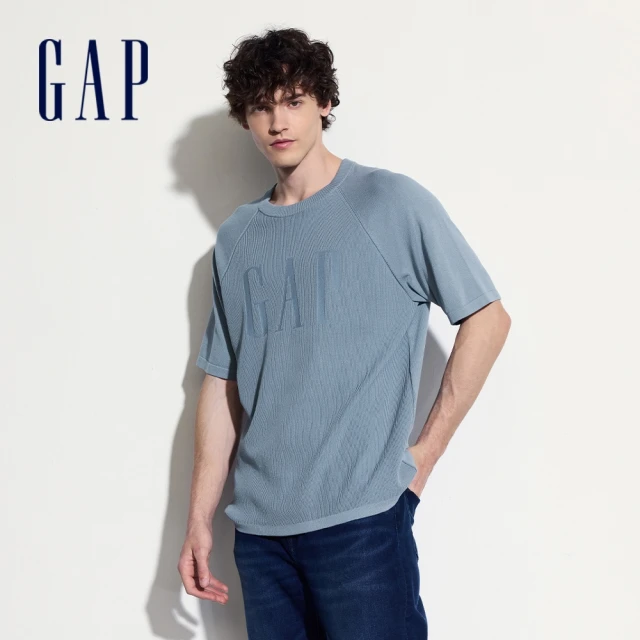 GAP 男裝 Logo圓領針織短袖T恤-藍色(464139)