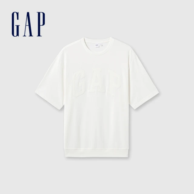 GAP 男裝 Logo圓領短袖T恤 碳素軟磨法式圈織系列-白色(465539)