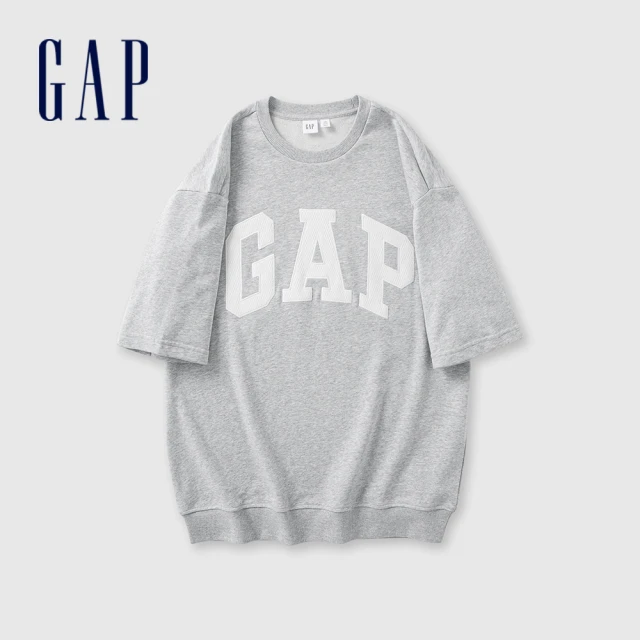 GAP 男裝 Logo圓領短袖T恤 碳素軟磨法式圈織系列-灰色(465539)