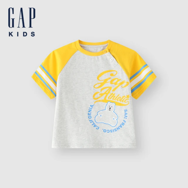 GAP 男幼童裝 Logo純棉小熊印花圓領短袖T恤-灰色(465349)